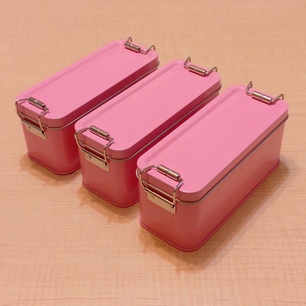 Set 3 Pink Metal Storage Tin Box Snap Buckle Closure
